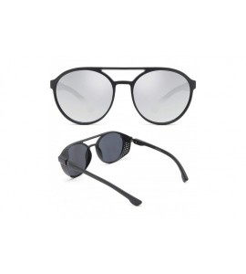 Aviator Gothic Steampunk Sunglasses Round Aviator Sun Glasses for Men - Mirror Silver Lens/Black - CM18S8TUEZE $17.50