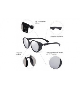 Aviator Gothic Steampunk Sunglasses Round Aviator Sun Glasses for Men - Mirror Silver Lens/Black - CM18S8TUEZE $17.50