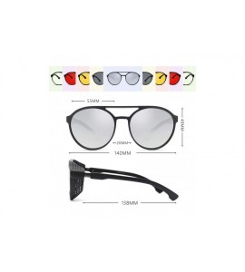 Aviator Gothic Steampunk Sunglasses Round Aviator Sun Glasses for Men - Mirror Silver Lens/Black - CM18S8TUEZE $17.50