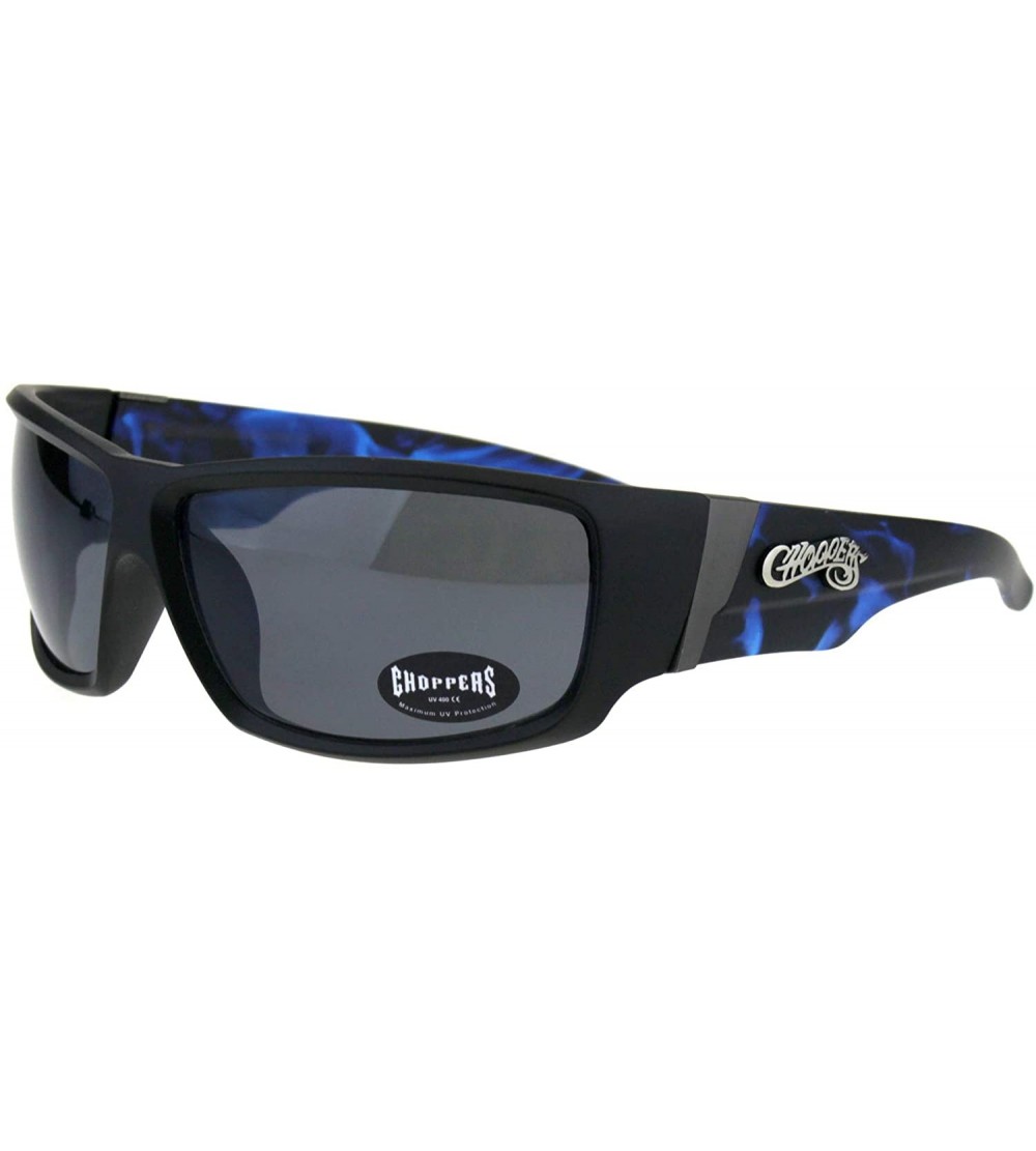 Wrap Sunglasses Mens Biker Fashion Rectangular Flame Design - Black Blue (Black) - C818HW6G9CI $20.43