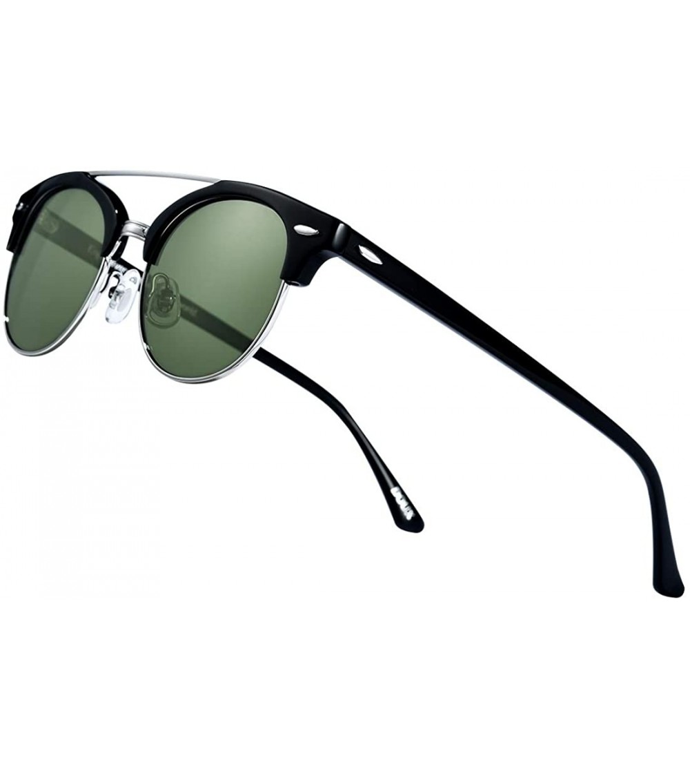 Square Retro Polarized Sunglasses Half Frame- Semi Rimless Vintage Oval Lens with Premium Acetate- 100% UV400 Protection - CQ...