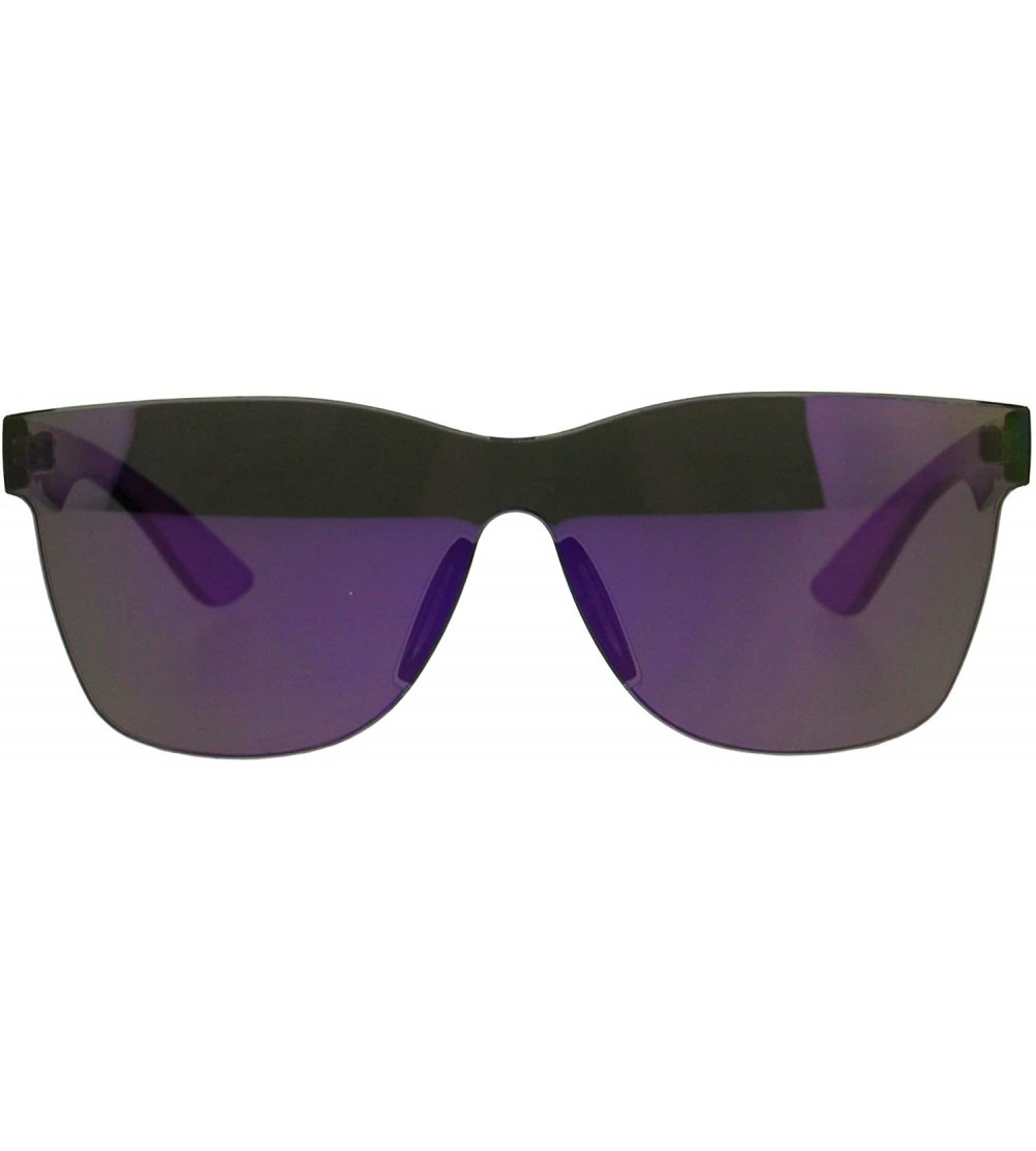 Shield Mens Geeky Hipster Shield Nerd Mirrored Plastic Horn Rim Sunglasses - Purple - CF18DD069WY $22.90