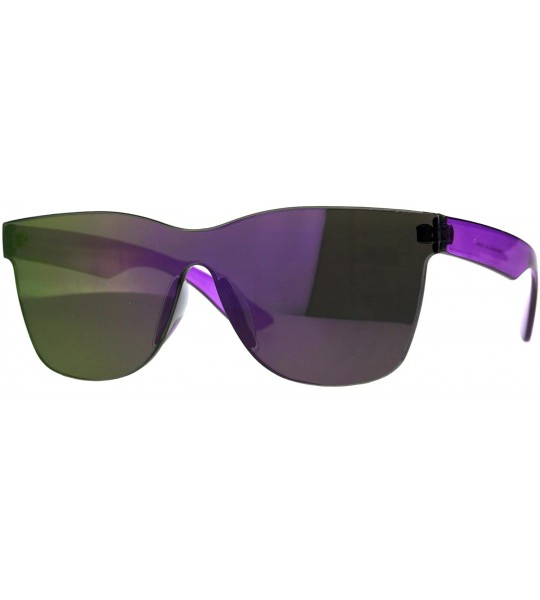 Shield Mens Geeky Hipster Shield Nerd Mirrored Plastic Horn Rim Sunglasses - Purple - CF18DD069WY $22.90