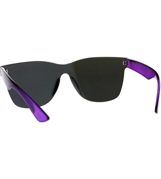 Shield Mens Geeky Hipster Shield Nerd Mirrored Plastic Horn Rim Sunglasses - Purple - CF18DD069WY $22.90