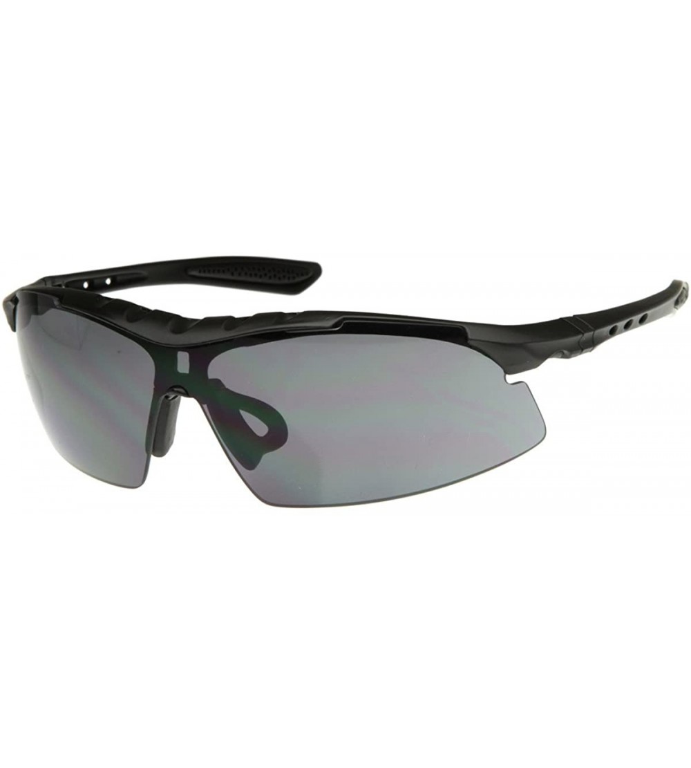 Sport Large Half Frame TR90 Sports Shield Sunglasses (Black) - CZ116IRZTNT $22.23