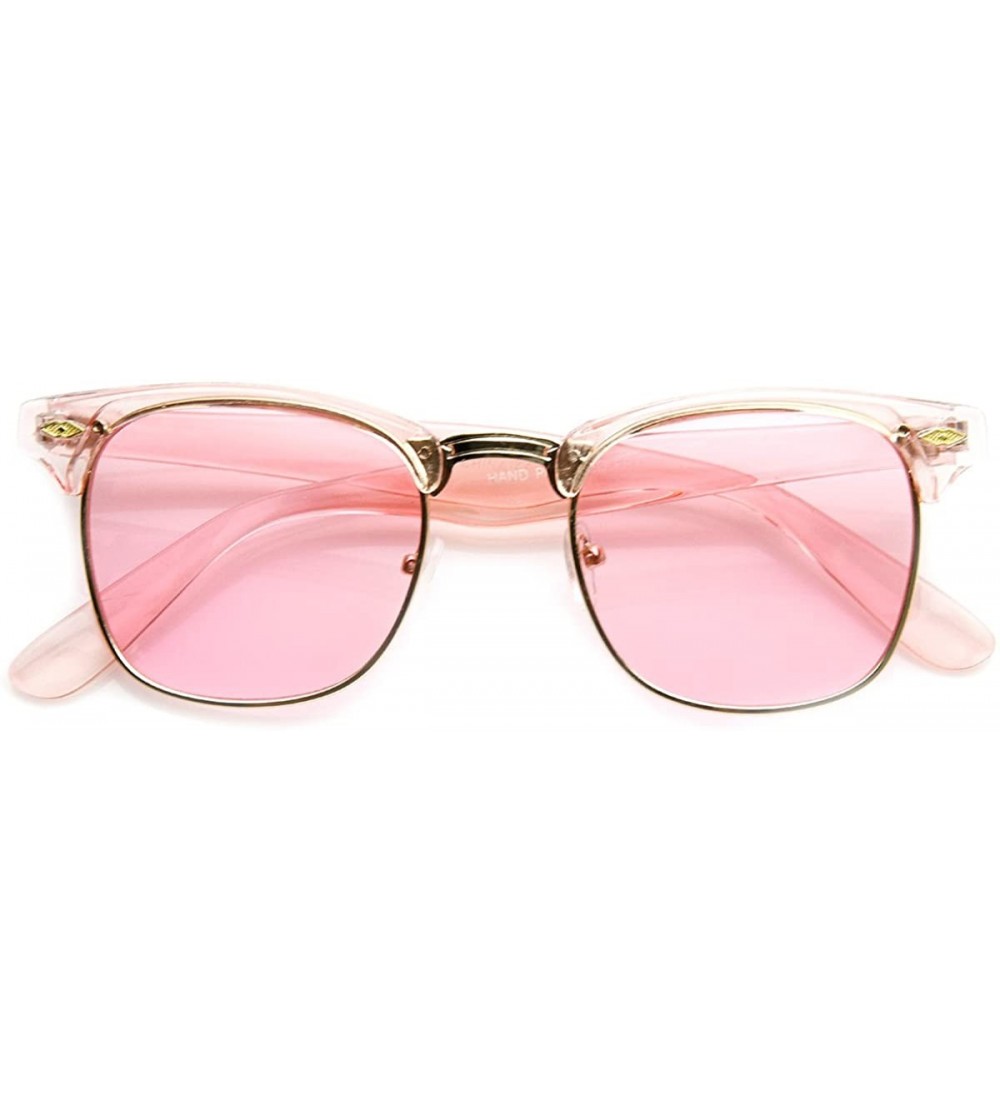Rimless Colorful Half Frame Semi-Rimless Horn Rimmed Color Tint Sunglasses - Pink Pink - CL11R4Q8DXV $20.14