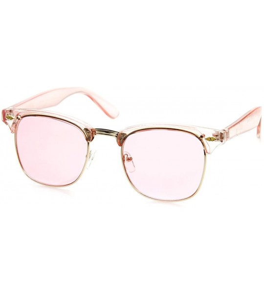 Rimless Colorful Half Frame Semi-Rimless Horn Rimmed Color Tint Sunglasses - Pink Pink - CL11R4Q8DXV $20.14