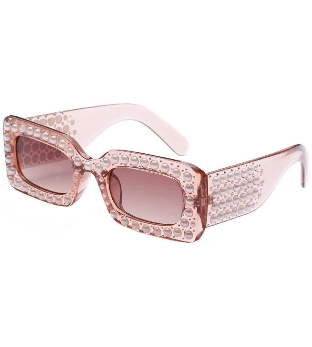 Square Fashion Women Pearl Square Frame Shades Sunglasses Integrated UV 400 Glasses (D) - D - CT18E4SY6GM $18.12
