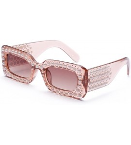 Square Fashion Women Pearl Square Frame Shades Sunglasses Integrated UV 400 Glasses (D) - D - CT18E4SY6GM $18.12