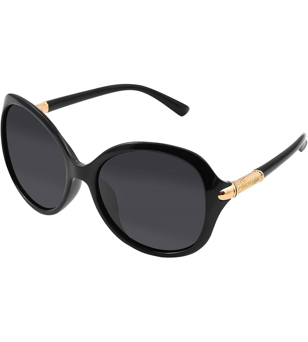 Cat Eye Butterfly Framed Oversized Polarized Sunglasses For Women UV400 - Black - CI185OCXWYR $26.07