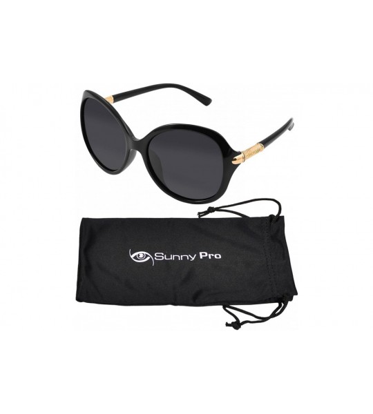 Cat Eye Butterfly Framed Oversized Polarized Sunglasses For Women UV400 - Black - CI185OCXWYR $26.07