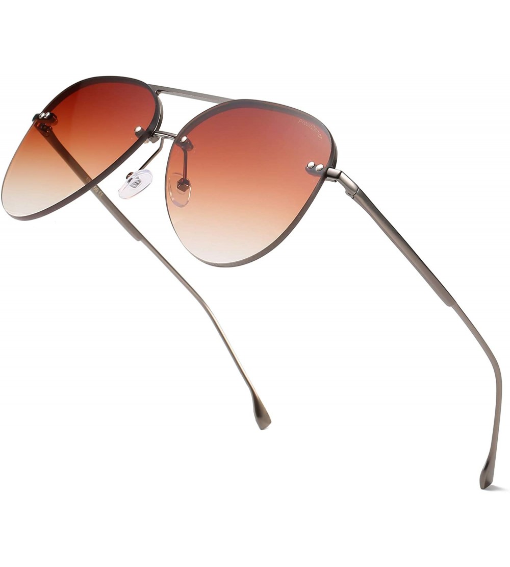Rectangular Men/Women's Aviator Sunglasses Rimless UV400 Protection Gradient Lens Sun Glasses - C1190OHRSRN $32.85