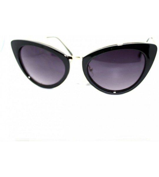 Cat Eye Elegant Metal Trim Chic Retro Vintage Cat Eye Sunglasses - Black Gold - C911YWUS8ZP $19.57