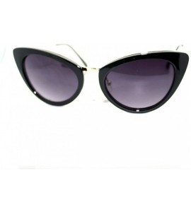 Cat Eye Elegant Metal Trim Chic Retro Vintage Cat Eye Sunglasses - Black Gold - C911YWUS8ZP $19.57