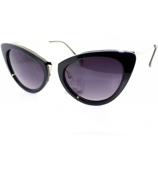 Cat Eye Elegant Metal Trim Chic Retro Vintage Cat Eye Sunglasses - Black Gold - C911YWUS8ZP $19.57