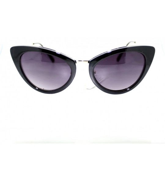 Cat Eye Elegant Metal Trim Chic Retro Vintage Cat Eye Sunglasses - Black Gold - C911YWUS8ZP $19.57