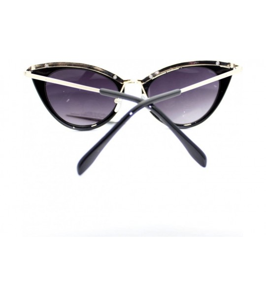 Cat Eye Elegant Metal Trim Chic Retro Vintage Cat Eye Sunglasses - Black Gold - C911YWUS8ZP $19.57