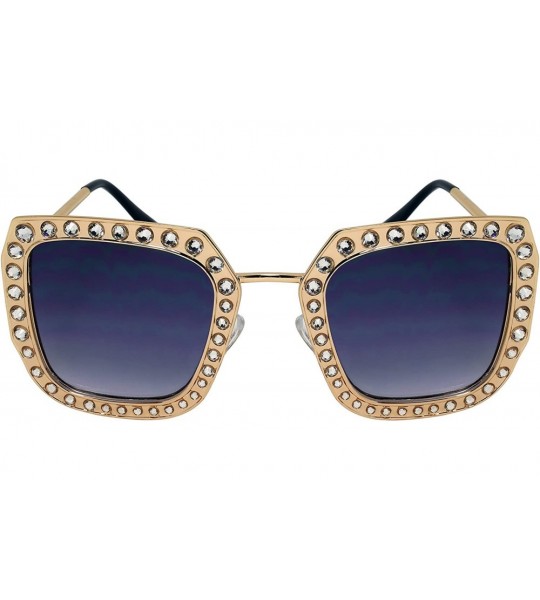 Cat Eye Fashion Oversized Square Cateye Rhinestone Women Sunglasses - Metal-light Gold Frame/Blue Gradient Lens - CP189HAM0EC...