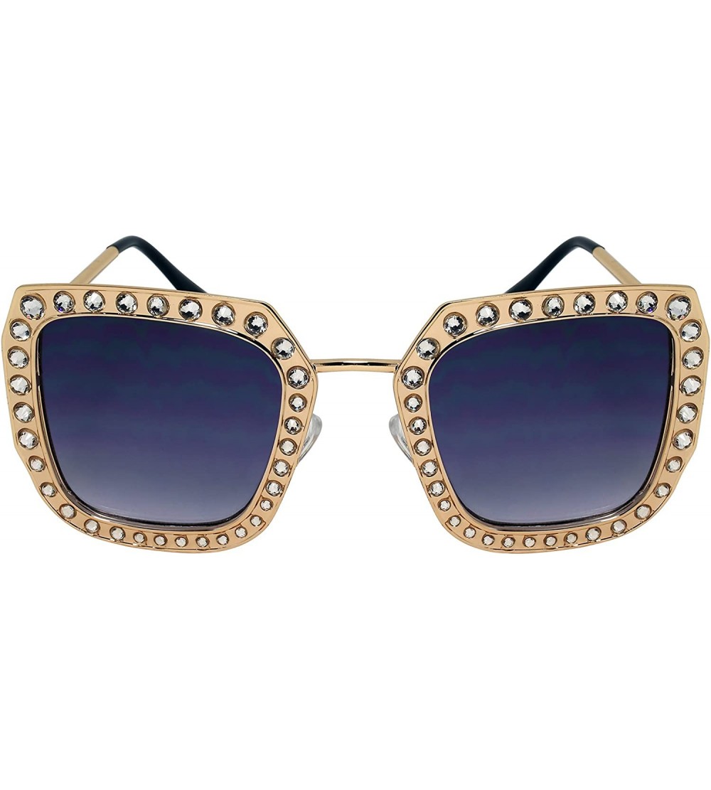 Cat Eye Fashion Oversized Square Cateye Rhinestone Women Sunglasses - Metal-light Gold Frame/Blue Gradient Lens - CP189HAM0EC...