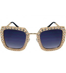 Cat Eye Fashion Oversized Square Cateye Rhinestone Women Sunglasses - Metal-light Gold Frame/Blue Gradient Lens - CP189HAM0EC...