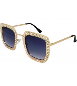 Cat Eye Fashion Oversized Square Cateye Rhinestone Women Sunglasses - Metal-light Gold Frame/Blue Gradient Lens - CP189HAM0EC...