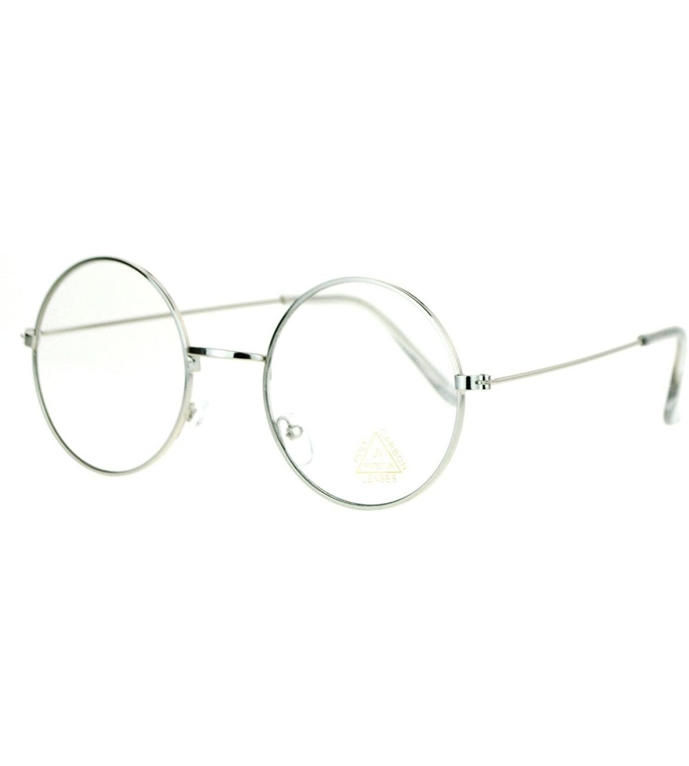 Round Super Flat Lens Clear Fashion Eyeglasses Round Circle Metal Frame - Silver - CS12BHRI2D3 $18.03