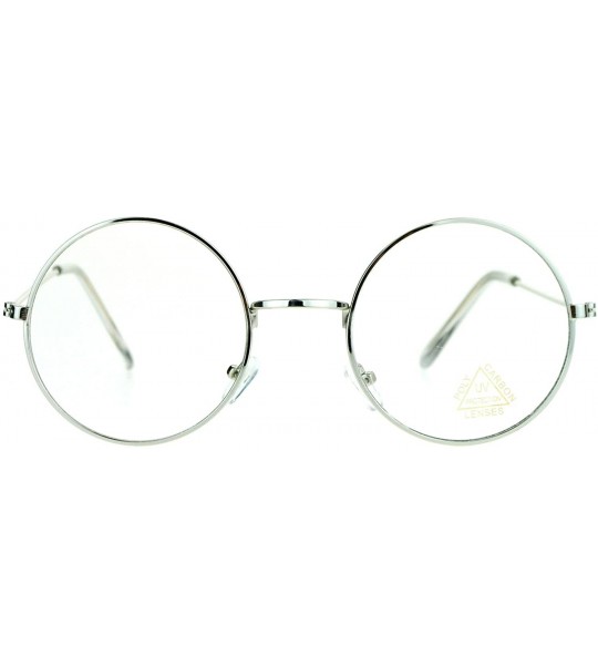 Round Super Flat Lens Clear Fashion Eyeglasses Round Circle Metal Frame - Silver - CS12BHRI2D3 $18.03