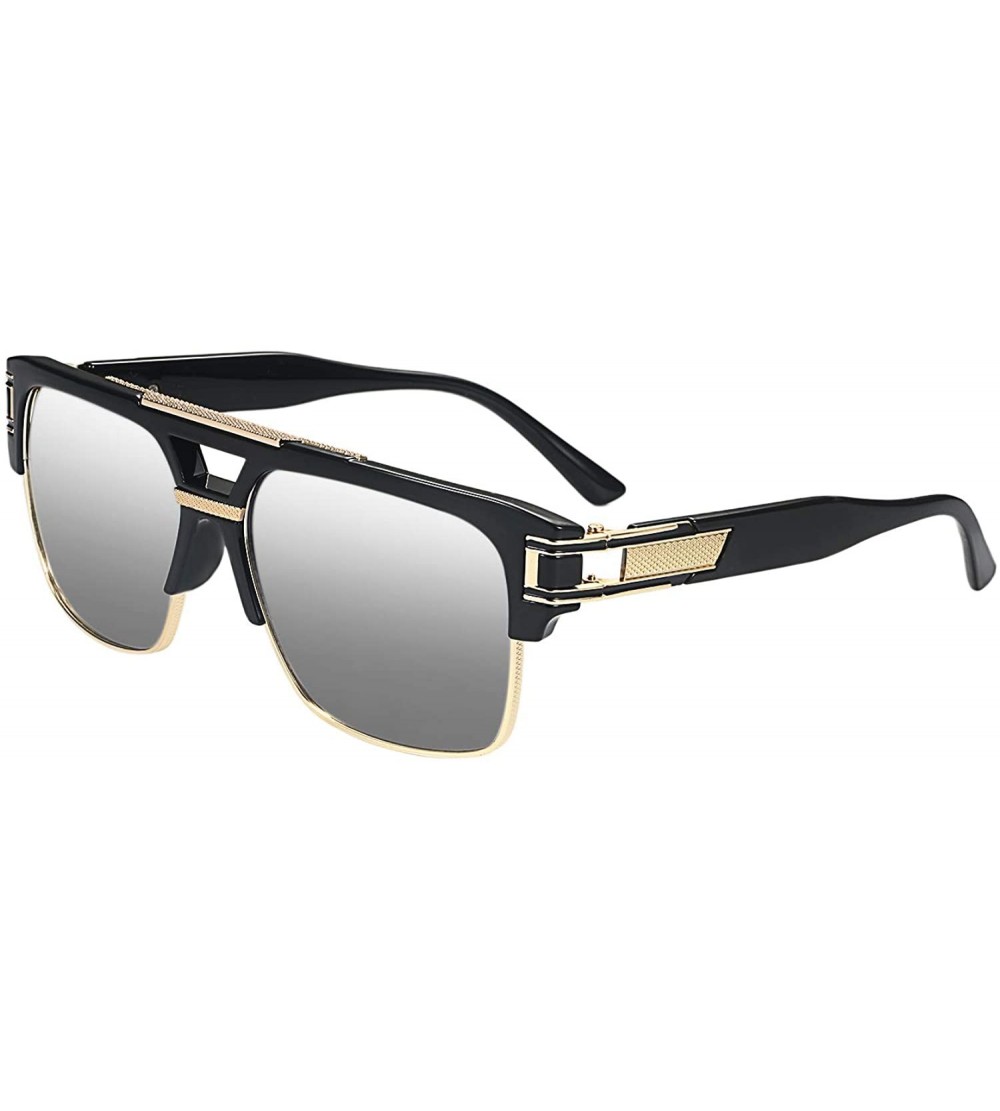 Square Square Aviator Large Fashion Sunglasses for Men Women Goggle Alloy Frame Glasses-UV400 - Silver - C318UKEQ9KU $24.27