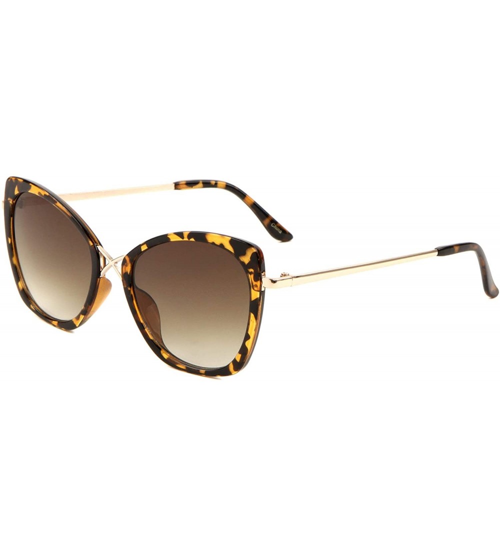 Cat Eye Retro Cat Eye Crossed Metal Bridge Sunglasses - Brown Demi - C9197NG8LO7 $27.80