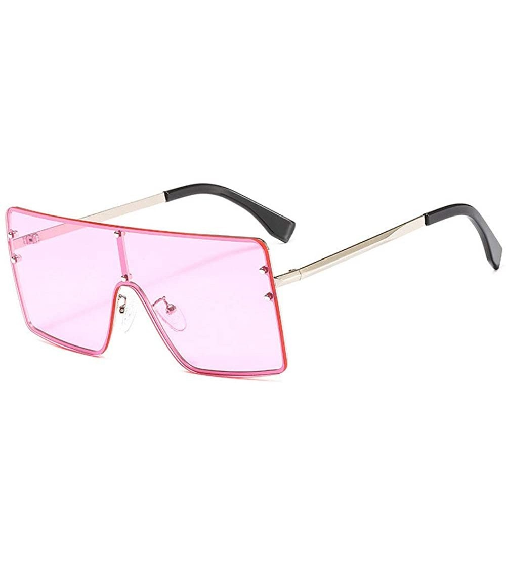 Square New trend metal one-piece sunglasses fashion retro brand designer unisex sunglasses - Pink - CH18SG5WX88 $23.40