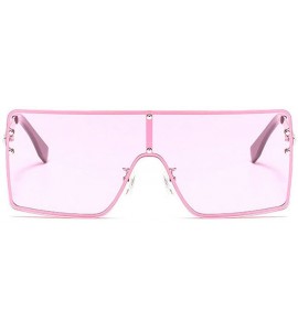 Square New trend metal one-piece sunglasses fashion retro brand designer unisex sunglasses - Pink - CH18SG5WX88 $23.40