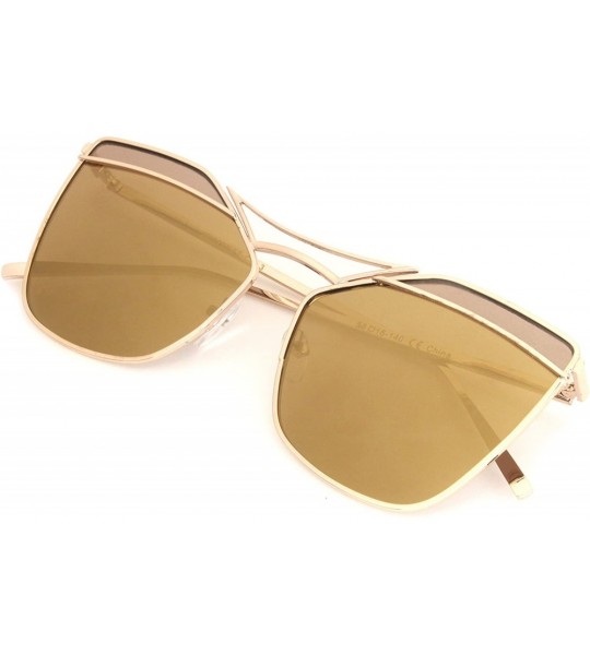 Square Flat Lens Square Top Color Division Geometric Cat Eye Sunglasses - Brown - CU1907Y4CA3 $27.17