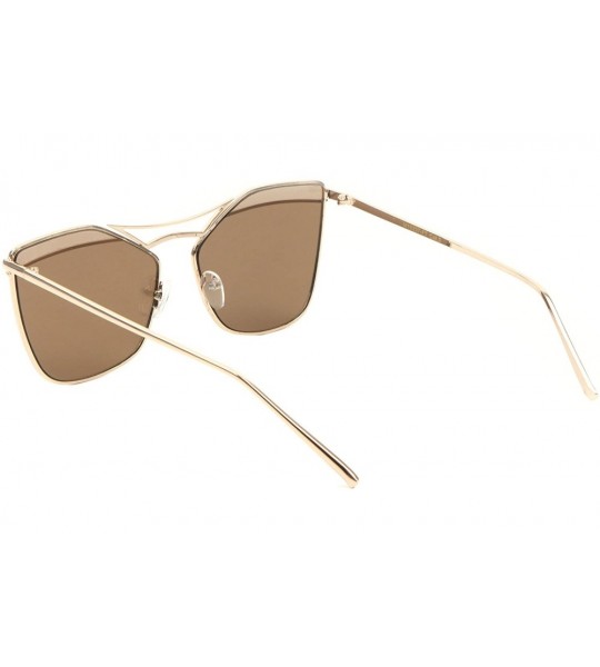 Square Flat Lens Square Top Color Division Geometric Cat Eye Sunglasses - Brown - CU1907Y4CA3 $27.17