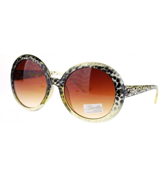 Oversized Womens Gel Glitter Leopard Tortoise Oversized Circle Round Sunglasses - Yellow Leopard - CU11N2JTJ1J $17.70