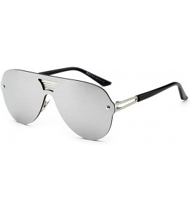 Oval Rimless Sunglasses Unisex Stylish Frame Lens All In One Designed Lens 62mm - Black/Silver - CA12ENFQNDR $33.56