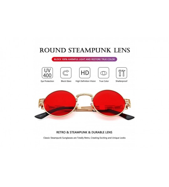 Square Round Steampunk Sunglasses John Lennon Hippie Glasses Metal Frame 100% UV Blocking Lens - A1 Gold/Ocean Red - C318S3G2...