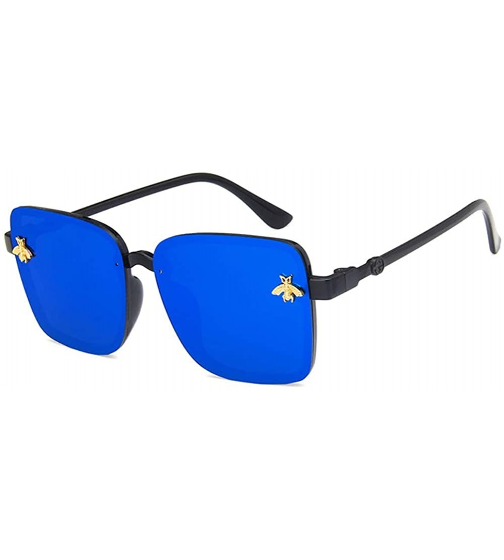 Square Unisex Sunglasses Fashion Bright Black Grey Drive Holiday Square Non-Polarized UV400 - Bright Black Blue - CO18RKH2H7U...