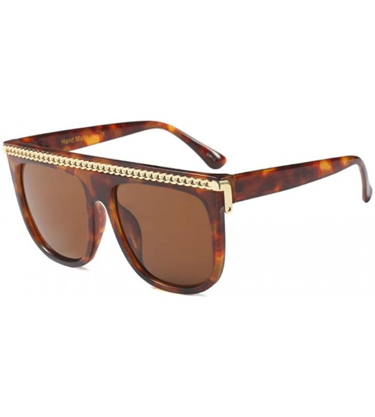 Square Women Oversized Sunglasses with Chain Jeweled Square Statement Costume Glasses - Tortoiseshell Brown - CB18I5LD0Q9 $37.93