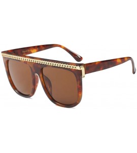 Square Women Oversized Sunglasses with Chain Jeweled Square Statement Costume Glasses - Tortoiseshell Brown - CB18I5LD0Q9 $37.93