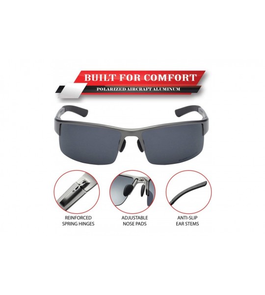 Wrap Polarized Aircraft Aluminum Driving Wrap Around Sunglasses For Men - Gun Metal - Polarized Smoke - C018HWTUUDU $51.82