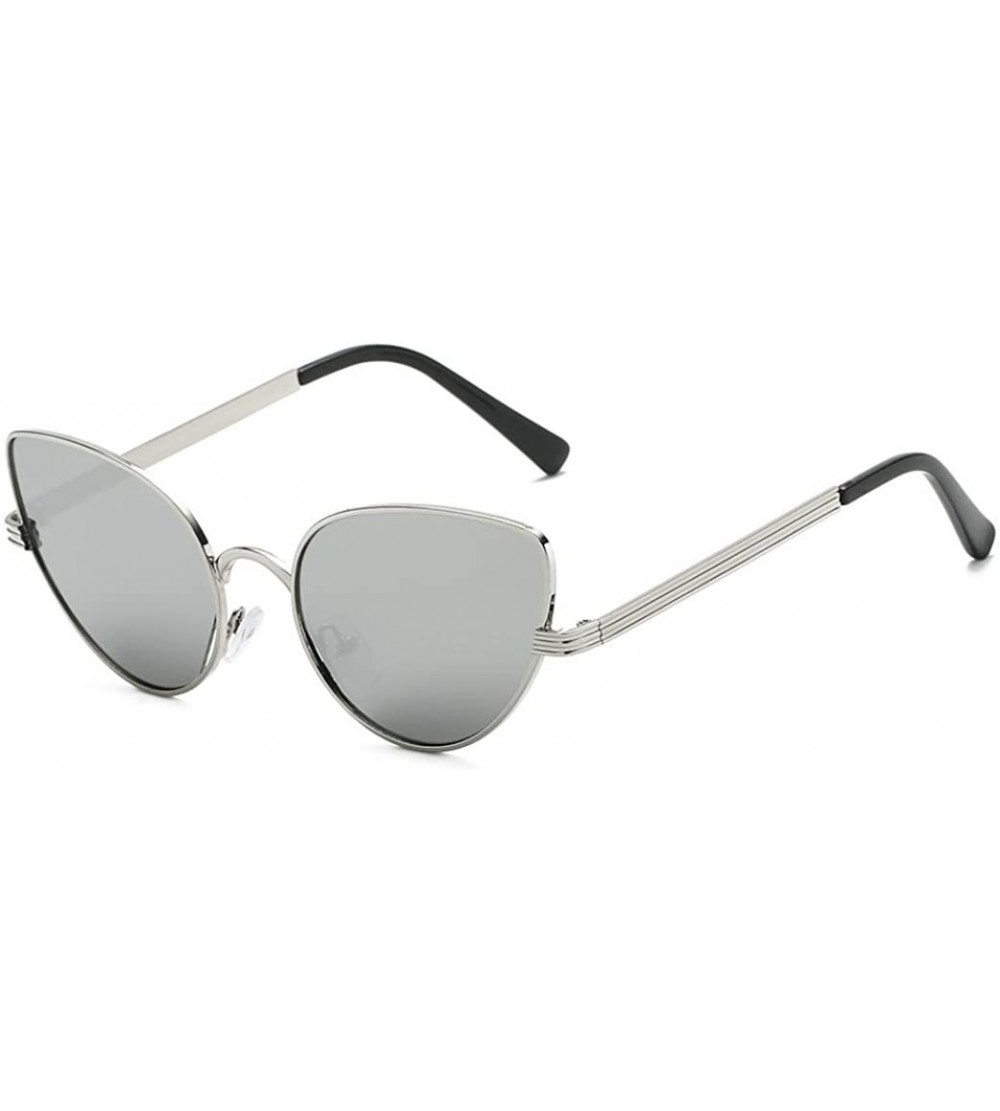 Oversized Women's Retro Cat Eye Colorful Transparent Oval Shades Frame UV Protection Polarized Sunglasses - Silver - CN18EL5S...