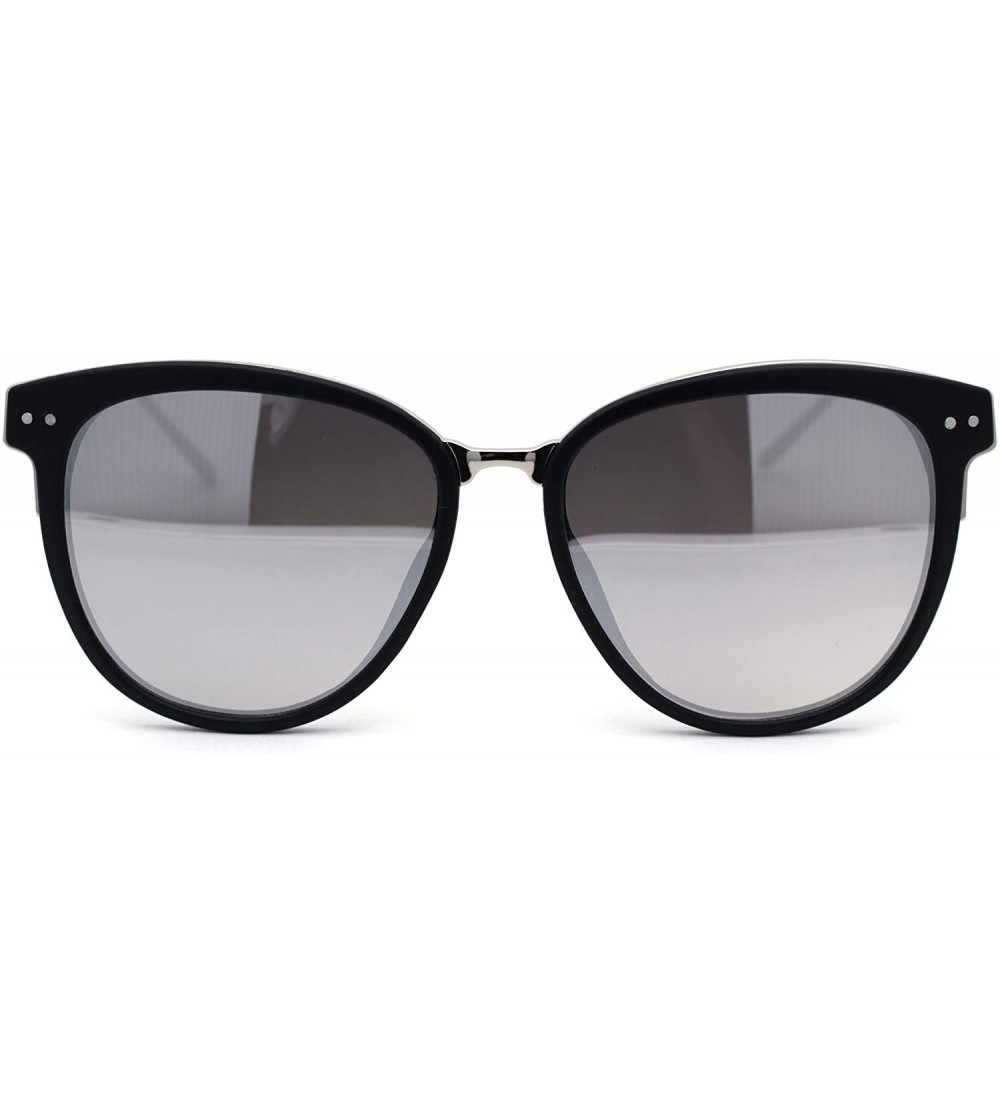 Oversized Womens Oversize Round Horn Rim Chic Fashion Sunglasses - Matte Black Silver Silver Mirror - CJ192WXQ65Z $22.94