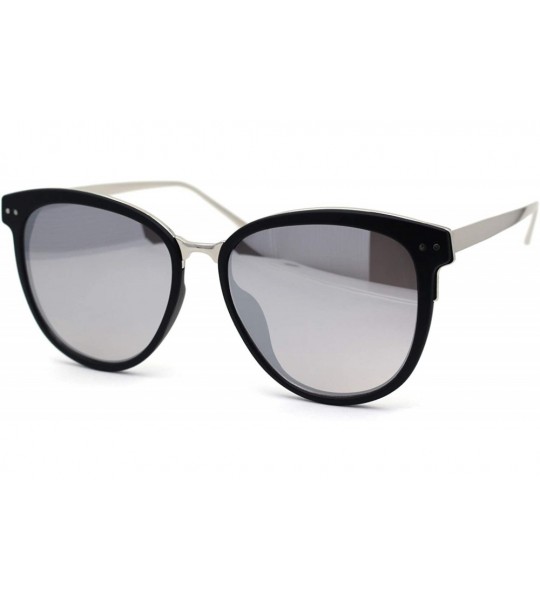 Oversized Womens Oversize Round Horn Rim Chic Fashion Sunglasses - Matte Black Silver Silver Mirror - CJ192WXQ65Z $22.94