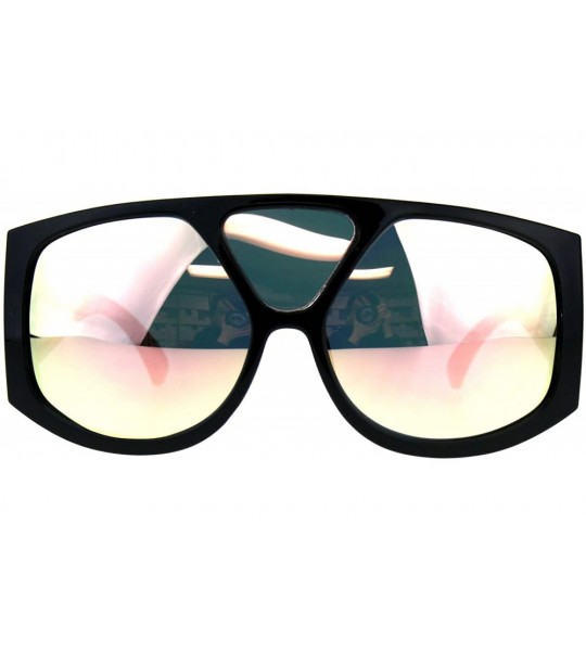 Oversized Super Oversized Goggle Sunglasses Multi Mirror Lens Shield Futuristic Shades - Shiny Black (Peach Mirror) - CV18CS6...