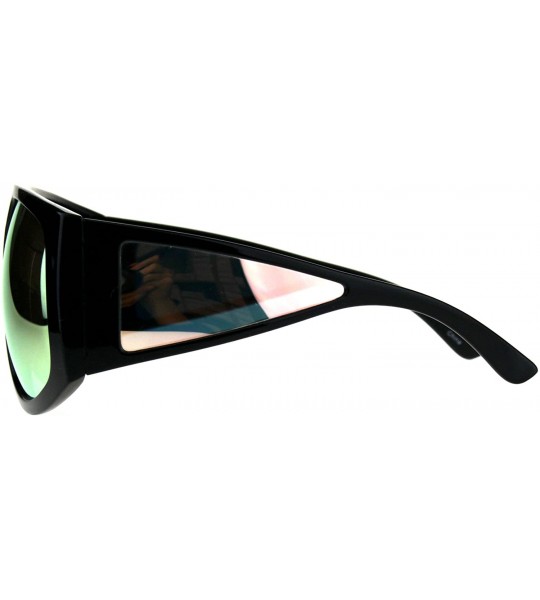 Oversized Super Oversized Goggle Sunglasses Multi Mirror Lens Shield Futuristic Shades - Shiny Black (Peach Mirror) - CV18CS6...