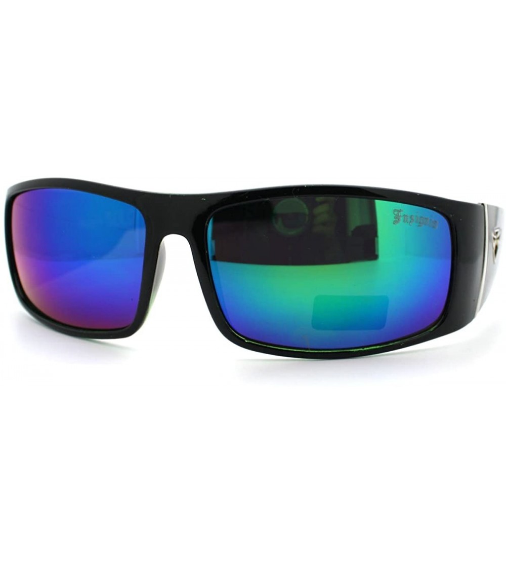 Wrap Mens Sporty Fashion Sunglasses Wrap Around Frame Biker Style Shades - Black (Green Tint) - CQ11D24S8SJ $18.67