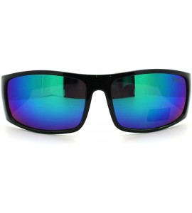 Wrap Mens Sporty Fashion Sunglasses Wrap Around Frame Biker Style Shades - Black (Green Tint) - CQ11D24S8SJ $18.67