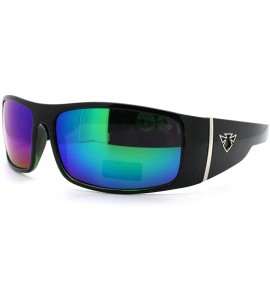 Wrap Mens Sporty Fashion Sunglasses Wrap Around Frame Biker Style Shades - Black (Green Tint) - CQ11D24S8SJ $18.67