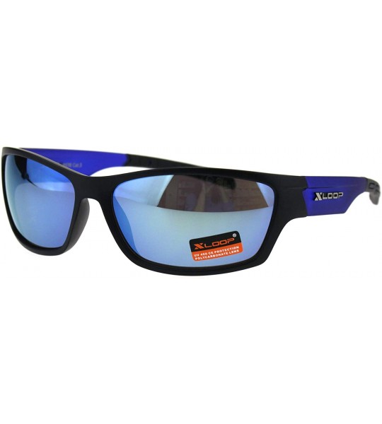 Rectangular Mens Xloop Sports Sunglasses Rubber End Wrap Around Comfort Shades - Black Blue - CN18K507DNZ $20.19