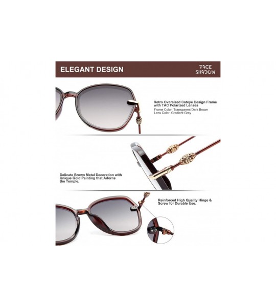 Square Classic Oversized Polarized Sunglasses for Women - Retro Square Cat Eye Sun Glasses UV400 Protection - Brown - CB18WM9...